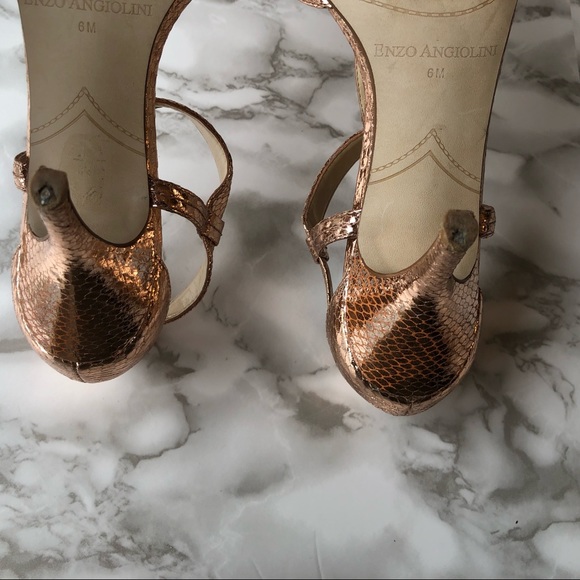 Enzo Angiolini Rose Gold Faux Snake Skin Strappy High Heels - Picture 12 of 15